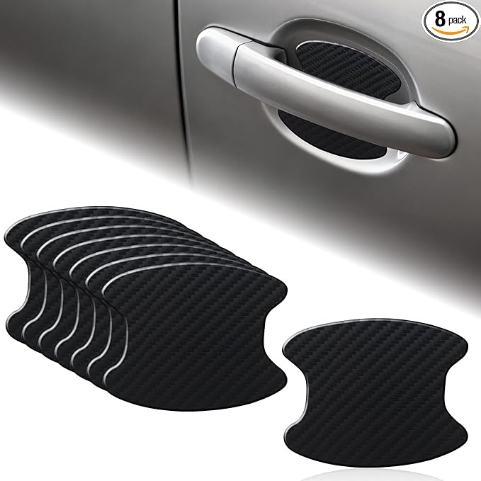 8 Pcs Car Door Handle Cup Scratch Protector, Durable TPU Carbon Fiber Door Bowl 3D Sticker, 3.74''×3.93'' Universal Doors Handle Protectors for Most Vehicles (Medium-Black)
