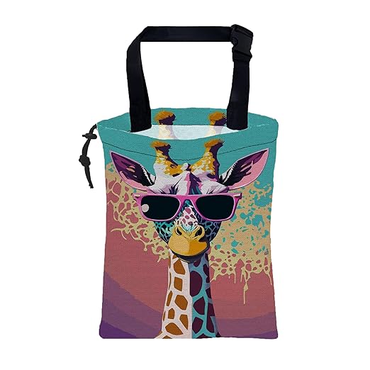 KXWQTRDD Car Garbage Bag Giraffe Wearing Sunglasses Hanging Canvas Car Trash Bag Waterproof Drawstring Car Back Seat Organizer for Car Back Front Seat Console with Adjustable Buckle