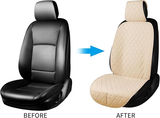 ENOGE Car Seat Cover, Front Car Seat Covers, Driver Seat Protector with Soft & Breathable Cloth Fabric for All Seasons Universal Fits Most Automotive, Van, SUV, Truck (Beige, 1 Front)