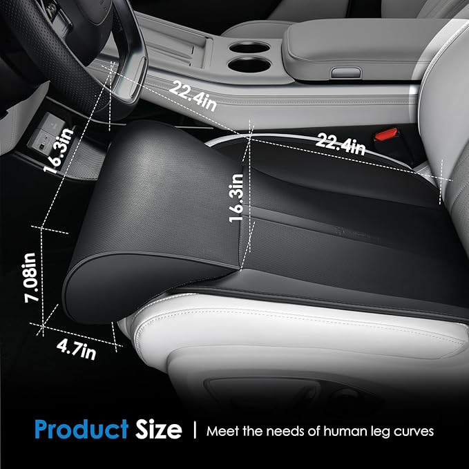 FLORICH Car Seat Extender Leg Support Cushion for Driver Seats Office Chair, Leather Memory Foam Widened seat Cushion for Long Drivers Universal Car Seat Cushion Legs Rest Pads-Black