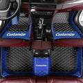Custom Car Floor Mat Compatible with 97% Car Models Luxury Leather All Weather Waterproof Anti-Skid Full Coverage Car Mats (Blue with Black)