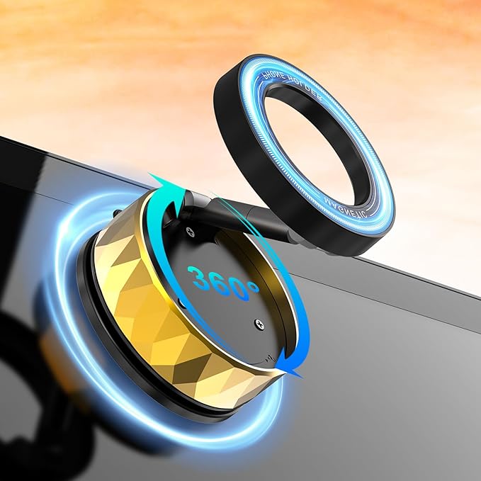 Vacumm Magnetic Phone Holder | Car Phone Holder for iPhone with Magsafe【Nano Glue& Suction Cup & Strong Magnet & 360°Adjustment】 Apple Phone Mounts of Car Accessories(Golden)