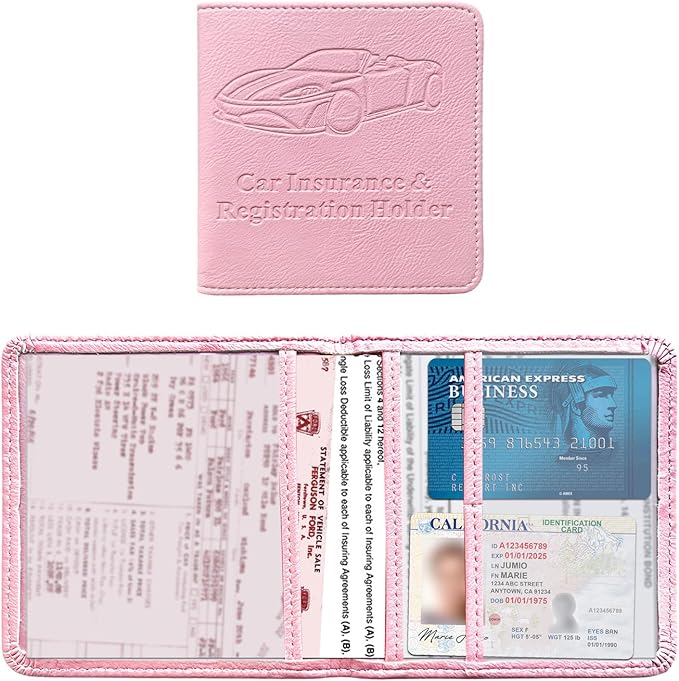 Kewucn Car Registration and Insurance Card Holder, Premium Leather Glove Box Organizer, Magnetic Closure Auto Document Holder for Driver License and Cards, Perfect for Most Cars