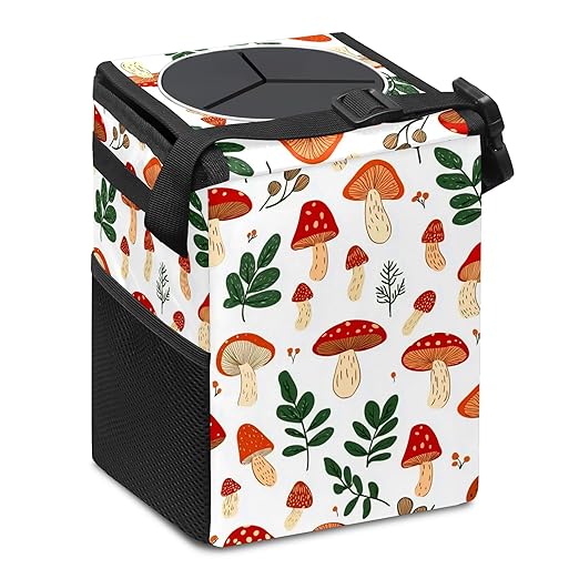 GVGHIDZ Car Trash Can – Multi-Purpose, Lightweight and Portable with Durable Water-Resistant Coating, No Installation Required, Practical and Ample Capacity, Variety of Colors.Mushroom