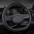 West Llama Flat Bottom Car Steering Wheel Cover for Hyundai,D Shaped Steering Wheel Cover for Tucson,Sonata,Elantra,Santa Fe,Genesis,Sonata Hybrid,Azera,Venue,Kona (Black-Standard Size)