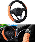 Bling Car Steering Wheel Cover, 15 Inch Rhinestones Soft Leather Elastic Steering Wheel Protector, Sparkly Crystal Diamond for Women Girls, Car Interior Accessories for Most Cars (Orange)