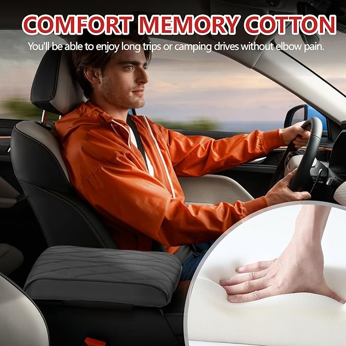 Memory Foam Car Armrest Cushion, 13"×8.3"×2" Leather Car Armrest Cover Pad, Auto Center Console Cover, Universal Vehicle Arm Rest Cover Protector, Interior Car Accessories (Gray)
