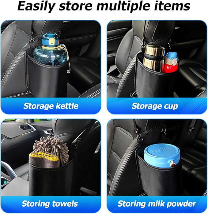 BESULEN Car Seat Side Large Cup Holder, Hanging Storage Bag for Drink Water Bottle Baby Stuff, Multi-Functional Auto Organizer with Waterproof Liner, Universal Car Accessories Road Trip Essentials