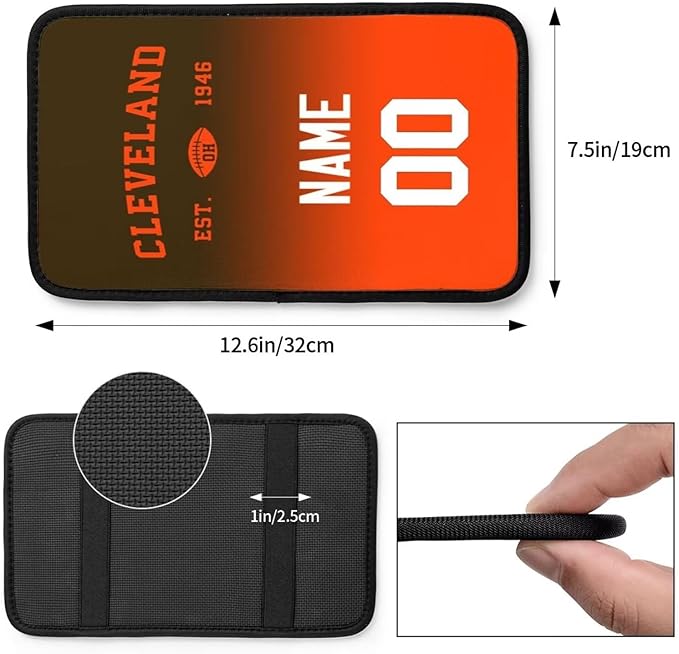 Custom Car Armrest Cover,Add Personalized Name and Number As Gifts for Loyal Football Fans,Auto Center Console Pad Car handrail Box Cushion,Fit for Most Car