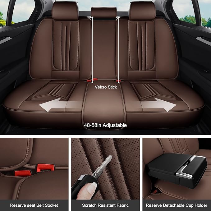 SCDOOCA Car Seat Covers Full Set Brown, Luxury Leather Car Seat Covers, Waterproof and Breathable Seat Covers, Universal Car Seat Protector Fit for Cars, Trucks, SUVs, Pick-ups (Full Set)