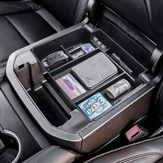 RUNROAD Center Console Organizer Tray Compatible with 2026 2025-2021 GMC Yukon/Chevy Tahoe/Suburban Accessories, Armrest Tray Secondary Storage Organizer Box, ONLY for Power Sliding Console, Black