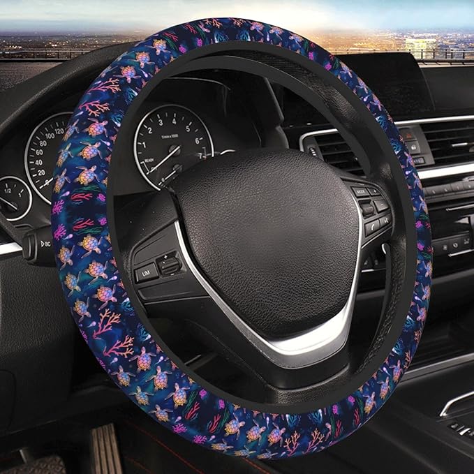 Neoprene Steering Wheel Cover Colourful Sea Turtle Car Steering Wheel Cover Universal Fit for Most Cars