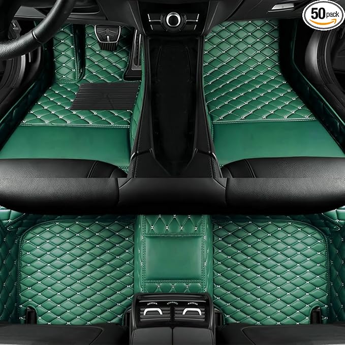 Custom Personalized Floor Mats for Cars，Luxury Full Coverage All Car Floor Mats，Anti-Slip Leather Car Mat Set ，Custom Floor Mats for 99% of Cars, Trucks & SUVs. (Green)
