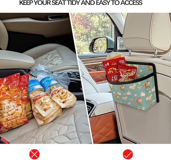Renewold Car Side Pocket Organizer, Eggs Chickens, Vehicle Storage Pouch for Seat Door Console Window, Auto Seat Gap Filler Bag Accessories, Notes Sunglasses Cell Phone Holder Tray, Universal Small