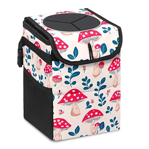GVGHIDZ Car Trash Can – Multi-Purpose, Lightweight and Portable with Durable Water-Resistant Coating, No Installation Required, Practical and Ample Capacity, Variety of Colors.Mushroom