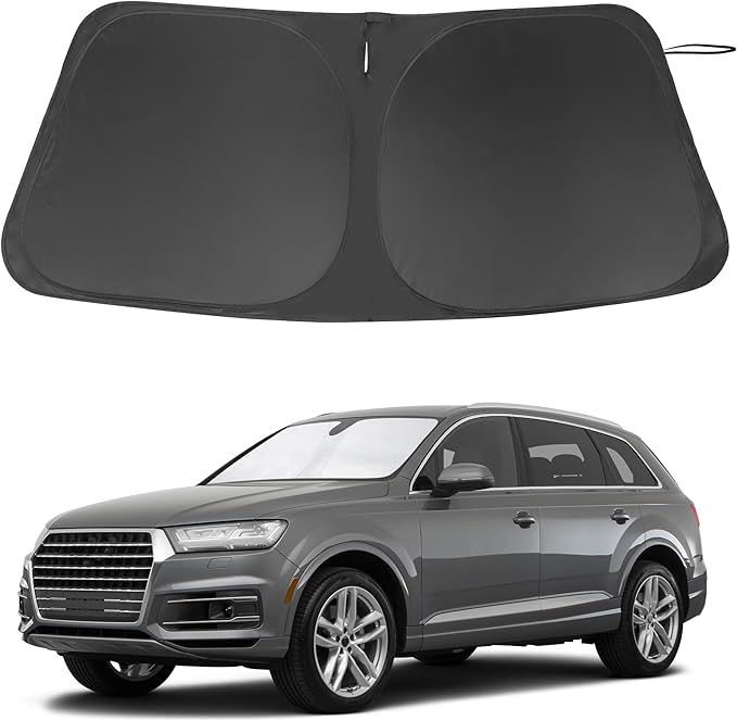 Windshield Sun Shade Custom Fit for 2016-2024 2025 Audi Q7 SUV Accessories Foldable Sunshade Sun Blocker Protect Car from Sun Rays & Heat Damage Keep Car Cooler
