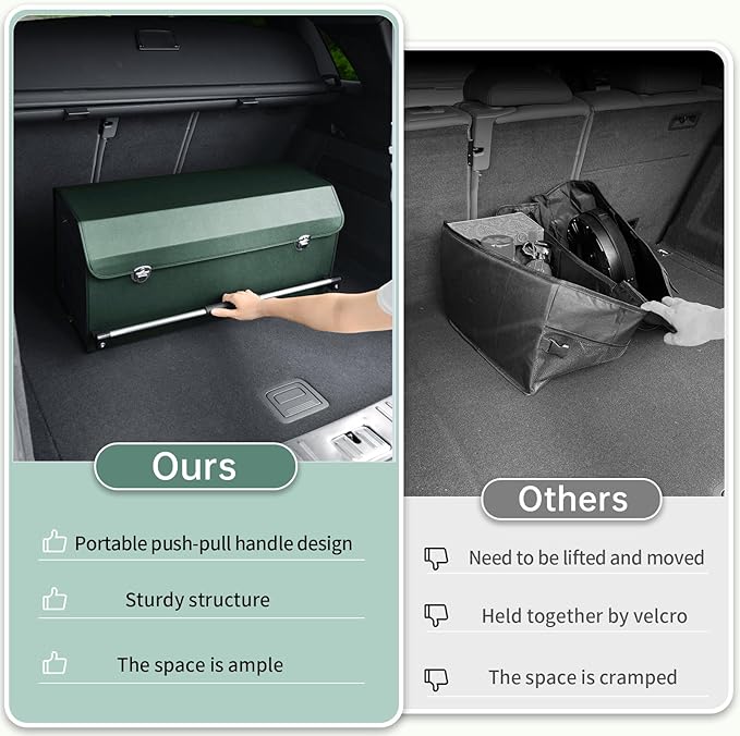 XCF Car Trunk Organizer, Leather Trunk Organizer with Lid and Push-pull Handle Car Trunk Storage Box for SUV, Minivan, Truck, Sedan (Green, 27.1 x 11.4 x 12.2in)