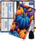 Car Registration Holder, PU Leather Vehicle Glove Box Organizer for Driver License, Document, Car Insurance Holder with Magnetic Shut, Auto Paperwork Wallet Case Accessories, Colorful Pumpkins Fall