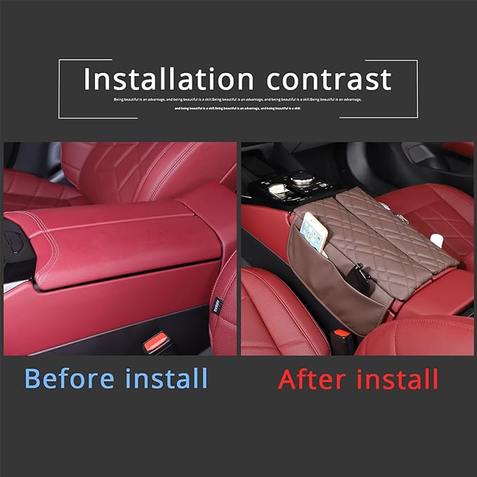 Car Center Console Cover Compatible with BMW 5 Series G60 2024 Sedan,Center Seat Armrest Cover Pad Leather Cushion Anti-Scratch Protector with Side Mobile Phone Storage Pockets 2PCS (Coffee Color)