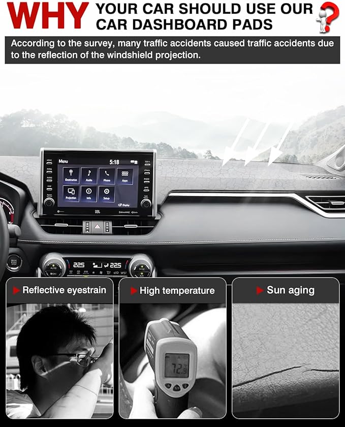 Cartist Dashboard Cover Mat for 2019-2022 2023 2024 2025 Toyota RAV4 Accessories Dash Cover Suede Dash Mat Sunshade Glare UV Rays Protector