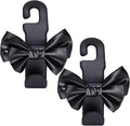 TISOHUGO Car Purse Hook, Cute Bow Hooks for Headrest - Leather U-Shaped Purse Holder for Car, Flexible Seat Back Organizer & Durable Vehicle Accessories for Bags, Coats & More (Black-2 Pack)