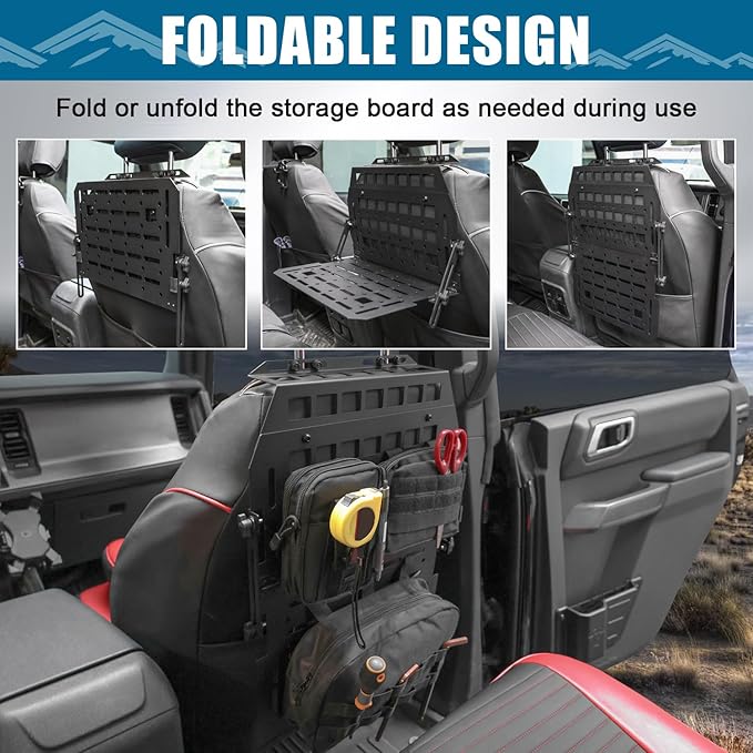 Heavy Duty Car Back Seat Rigid MOLLE Panel Headrest Insert Organizer Storage Rack Compatible With For Chevy Solod Jeep Wrangler Gladiator Toyota Tacoma Ford Bronco F150 Backseat Storage Panel