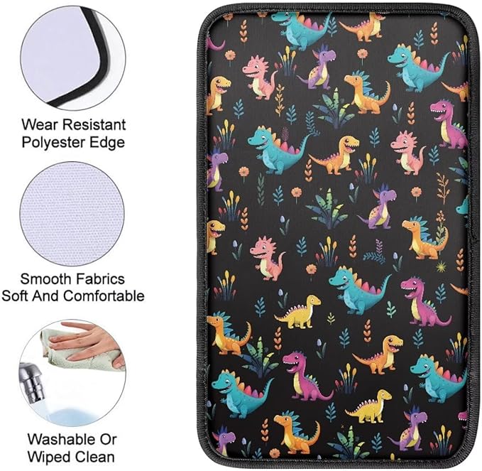 Mintutlipy Cute Dinosaur Print Car Center Console Cover Universal Fit Wear Proof Automotive Armrest Protector Easy to Install Smooth Fabric