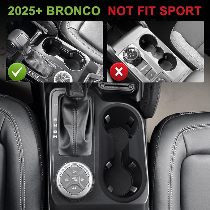 Muslogy Center Console Cup Holder Inserts Compatible with 2021-2025 Ford Bronco Accessories Middle Console Armrest Front Drink Stopper Non-Slip Silicone Rubber Organizer Drink Cup Holder Organizer
