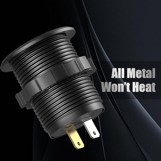 12V USB Aluminum Car Charger Socket PD 3.0 Type C and Dual Quick Charge 3.0 USB Port Multiple Waterproof 12V/24V USB Outlet with Touch Switch Fuse Wire Kit for Car Boat Marine RV Motorcycle, etc.