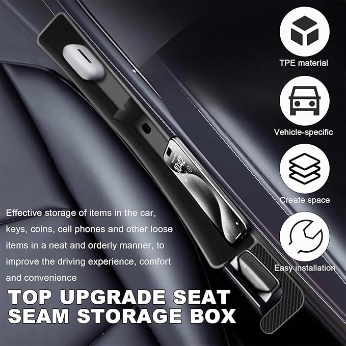 2PCS Car Seat Gap Filler, Automotive Seat Organizer Fill The Gap Between Seat and Console, Universal Car Gap Seat Storage for Phone Wallets and Keys, Car Accessories (Black)