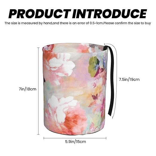 Watercolor Pink Flowers Pattern Car Trash Can Leak Proof Hanging Waterproof Garbage Can Multipurpose Trash Bin for Car SUV Front Seat Headrest Collapsible and Portable Storage Pocket