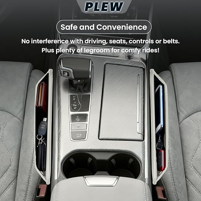 PLEW 2-Packs Car Seat Gap Filler, Premium Leather Console Organizer Universal Fit for Car SUV Truck Multi-Purpose Essentials Organizer - Anti-Drop Auto Interior Accessories（Macchiato Beige