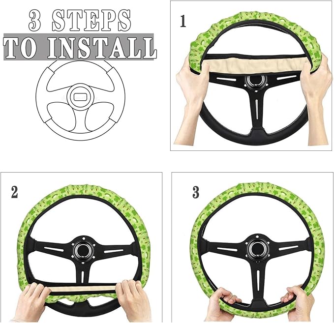 FeHuew Cute Frogs Dragonfly Steering Wheel Cover for Women, Girls 15 inch Universal Auto Car Anti Slip Wrap Steering Wheel Covers Fit for Vehicles, Truck, SUV