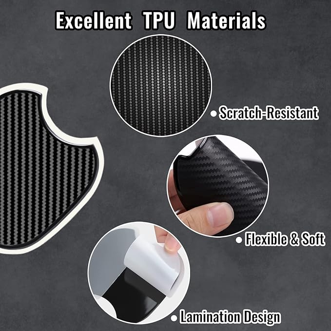 Worcas TPU Carbon Fiber Like Car Door Handle Cup Protective Sticker Auto Door Paint Guard Car Door Cup Scratch Protection Films Universal Door Handle Cups Protective Pad (L-4PCS)