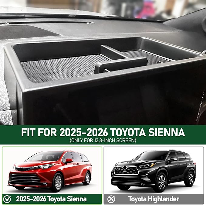 WDWLH Dashboard Storage Tray for Toyota Sienna 2025,Behind Screen Dash Organizer for Sienna Accessories,12.3 Inch Screen Center Console Organizer Storage Tray(12.3 Inch Screen only)