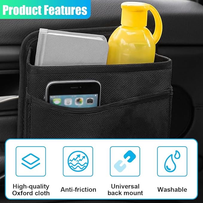 Car Trash Can, Foldable Waterproof Leather Trash Bin Garbage Organizer, Multi-Pocket Mini Hanging Storage Container, Universal Auto Interior Accessories for Cars, SUVs, Trucks (Black)