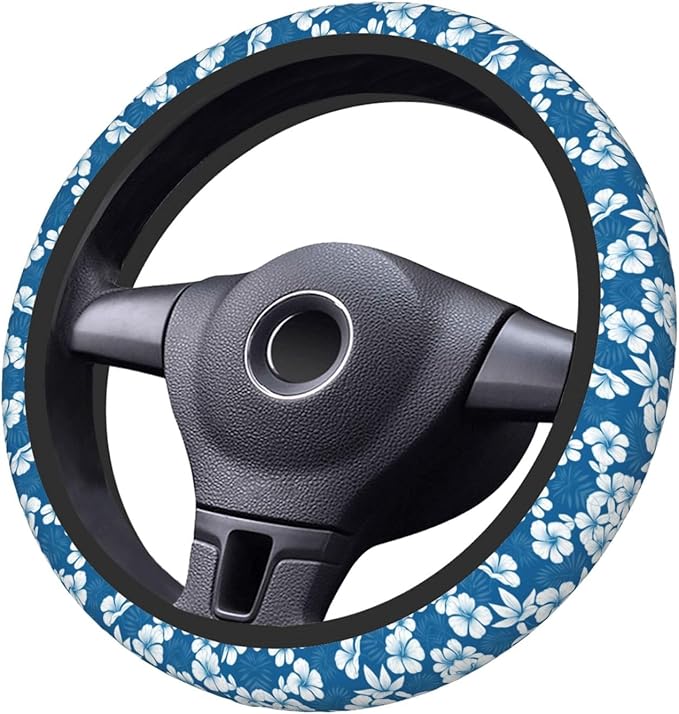 Hawaiian Flowers Universal Fit Steering Wheel Cover for Car, Truck, and SUV, Durable Steering Wheel Protection