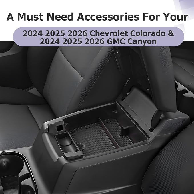 LUWU Center Console Organizer for 2023 2024 2025 2026 Chevrolet Colorado & GMC Canyon Accessories Armrest Console Storage Box Glove Organizer Tray ABS Material for Canyon Interior Accessories (Black)