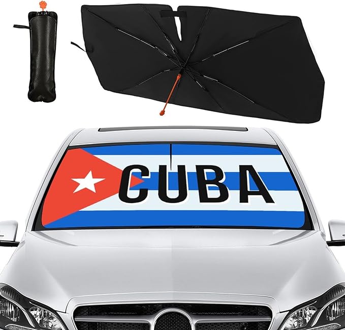 DOPINDU Cuba Flag Cuban Car Windshield Sun Shade Umbrella Bendable Handle Foldable Funny Cuban Flag Sunshade for Car Windshield Block UV Rays Keep Vehicle Cool for Sedans SUV Trucks Cars 57"x30"