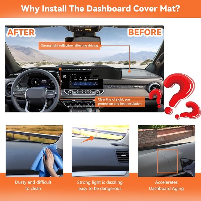 Dashboard Cover for 2023 2024 2025 2026 Chevy Chevrolet Colorado, Non-Slip Dashboard Protector & Sunshield, UV-Blocking, Anti-Glare Dash Mat Pad
