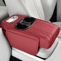 wuyaoyao Car Center Console Armrest Pillow, 13.78"×7.48"×2.56" Leather Arm Rest Cover for Cars, Memory Foam Auto Armrest Cushion Pad with Pocket, Cup Holder & Tissue Box, Car Accessories (Wine Red)
