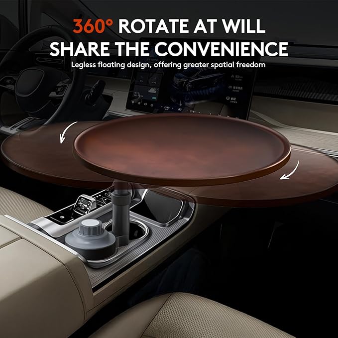 Ymipre Car Desk for Laptop & Car Table Tray, Height-Adjustable 360° Rotating Wood Car Laptop Mount, Cup Holder Table, Steering Wheel Tray, Compatible with Tesla & Most Vehicles