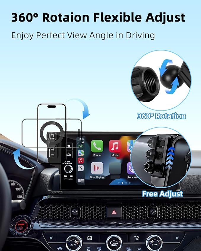 PZK Car Phone Mount for Hyundai Elantra 2021-2025 SE/SEL/Sport/Limited/N Line Accessories 8-Inch/10.25-Inch Screen Car Phone Holder Compatible with Magsafe 360° Rotation Phone Cradles Not Affect Vent