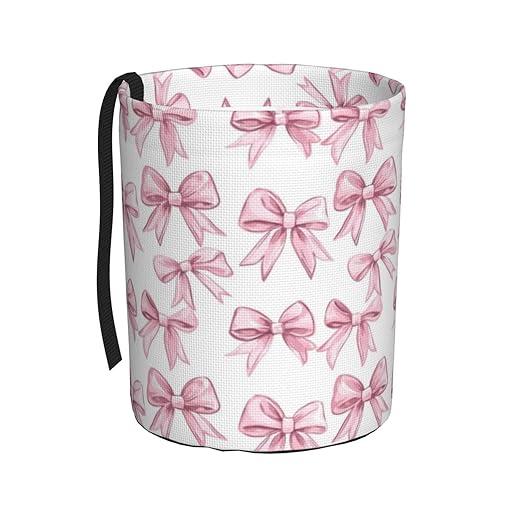 Pink Ribbon Bow Car Trash Can Leak-Proof Waterproof Hanging Trash Bin Collapsible Garbage Can for Car Accessories Travelling Camping