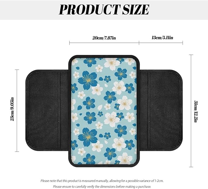 CLOHOMIN Blue Flowers Center Console Armrest Cover for SUV Car Truck Cute Auto Center Console Cover Pad Universal Car Armrest Cover Automobile Accessories