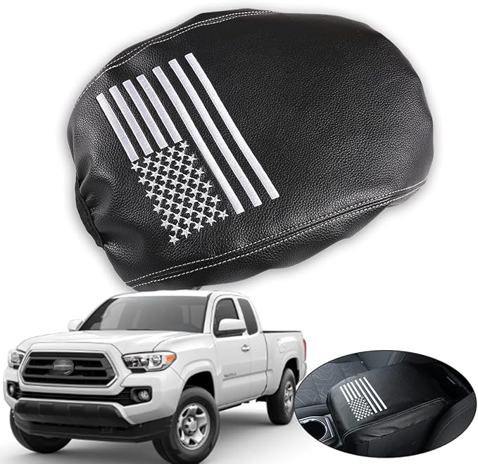 CHEAYAR Leather Car Auto Center Console Armrest Cushion for Toyota Tacoma Accessories 2016-2018 2019 2020 American Flag (Star Flag-Leather)