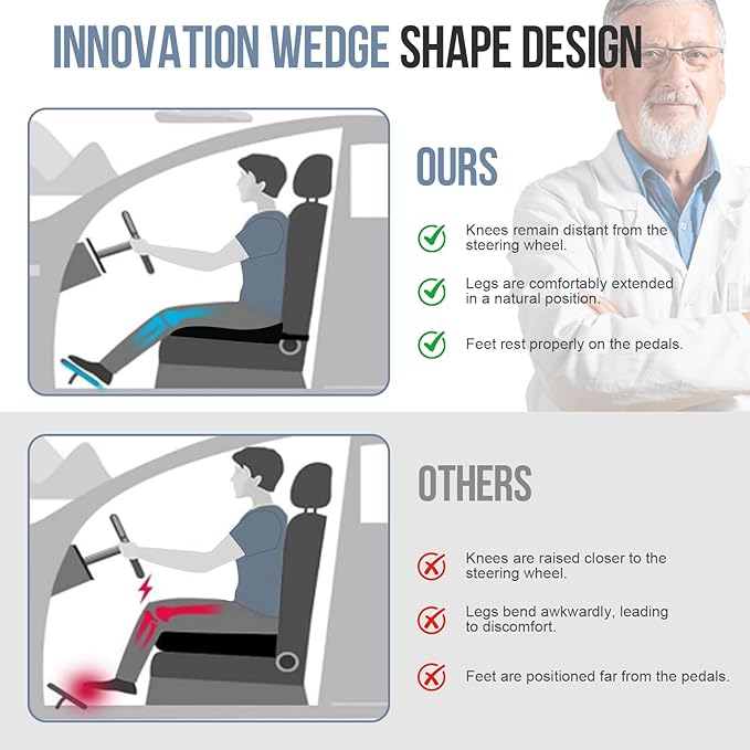 Ajiteogy Car Seat Cushion, Memory Foam Car Wedge Seat Cushion for Driving, Height Booster & Posture Support, 4D Mesh Seat Pad with Adjustable Straps - Universal Fit for Car, Truck, Vehicle