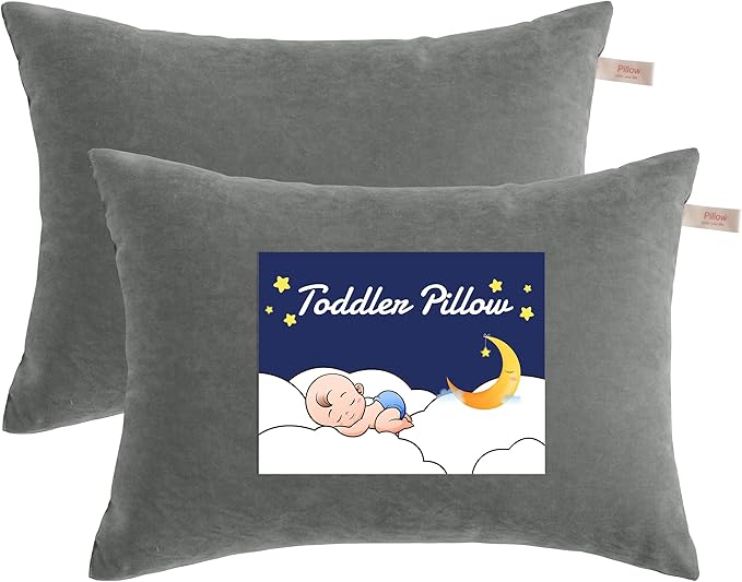 NTBAY Toddler Pillows, Down Alternative 13"x18" Pillow, Machine Washable - Soft and Breathable Travel Small Pillows for Sleeping, Ideal for Daycare, Crib, Cot, Dark Grey