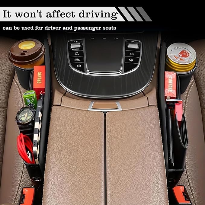 TESHITVLOG 2 Pack Car Seat Gap Filler Organizer, with Cup Holder and Storage, for Car, SUV, Truck - Holds Keys, Cards, Phone, Sunglasses and Small Items