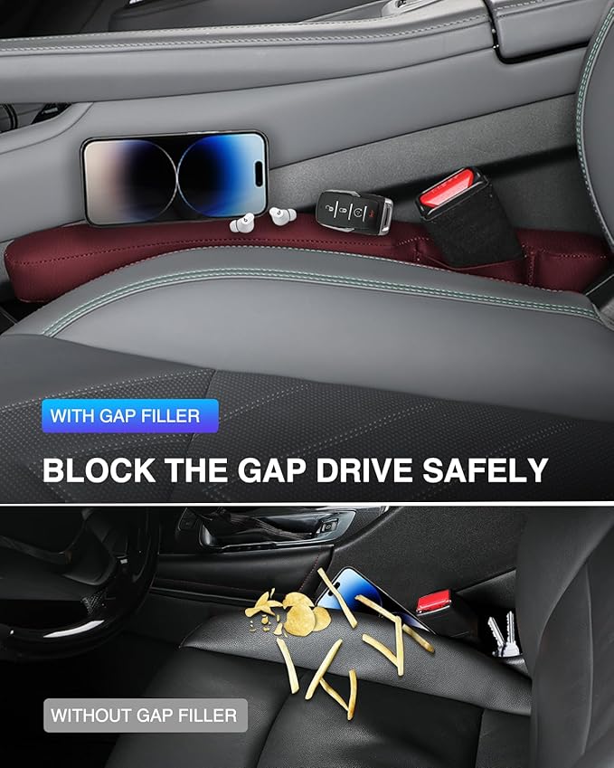 Homaupt Leather Car Seat Gap Filler Universal for Car Truck SUV to Block The Gap Between Seat and Console Stop Things from Dropping 2 Sets Red, SGF02R